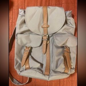 Herschel Dawson Backpack Gray Twill Leather Buckles Red Lining